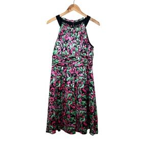Kay Unger Formal Dress 10 Silk Sleeveless Floral Fit Flare Ruffles‎ Dk Romantic
